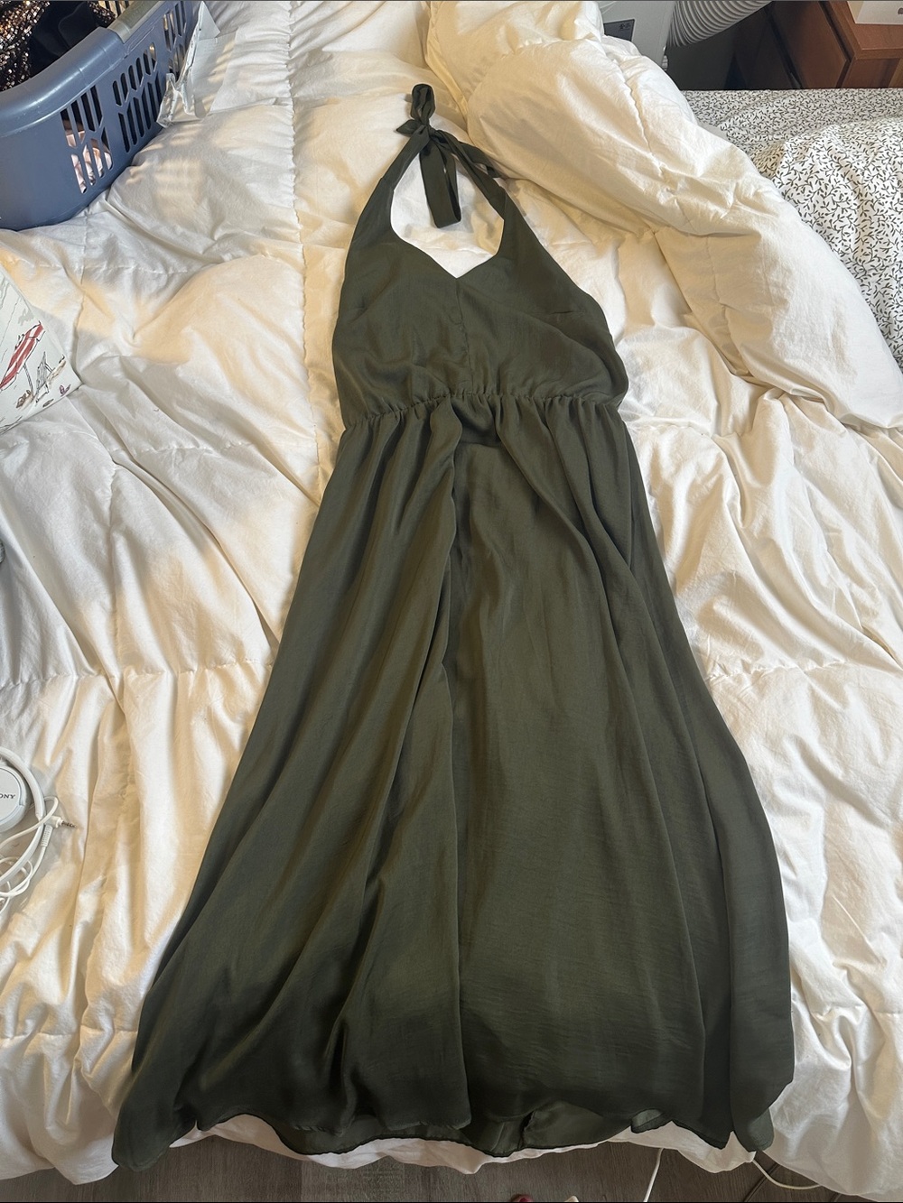 Banana Republic Olive Green Halter Midi Dress